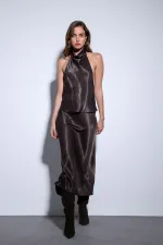 Haut dos nu en satin couleur café Antioch pour femme