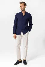 Chemise homme Antioch Navy coupe classique col mandarin
