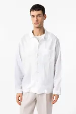 Chemise homme Antioch en lin mélangé blanc, coupe décontractée