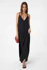 Antioch Siyah Askılı Modal Uzun Kadın Elbise