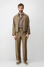 Antioch Khaki Lyocell Relaxed Fit Pleated Men's Trousers Antioch Khaki Lyocell Relaxed Fit Pleated Men's Trousers