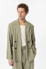 Antioch Haki Relax Fit Diagonel İnce Erkek Blazer Ceket