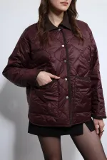 Antioch Bordo Kontrast Yaka Desenli Mont