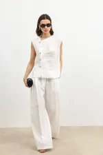 Antioch Ecru Lyocell Blend Wide Leg Women's Trousers