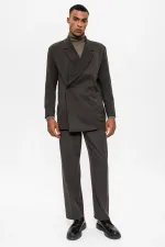 Antioch Khaki Double-Breasted Men's Blazer Jacket with Concealed Pockets