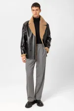 Veste croisée en similicuir pour homme Antioch avec doublure noire.