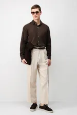 Antioch Kahve 100% Keten Relax Fit Erkek Gömlek