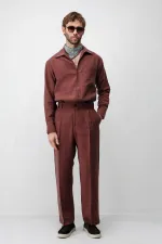 Pantalon homme Antioch Burgundy Lyocell coupe décontractée plissé