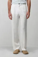 Antioch Beyaz Keten Karışımlı Erkek Baggy Pantolon