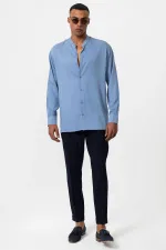Antioch Baby Blue Mandarin Collar Regular Fit Men's Shirt