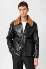 Veste en similicuir Antioch noir/marron avec doublure détaillée