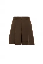 Antioch Kahve Yüksek Bel Pensli  Kadın Bermuda Şort