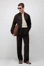 Chemise homme Antioch Coffee en lin mélangé coupe décontractée