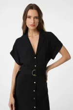 Antioch Black Linen Blend Belted Women's Dress