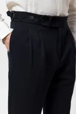 Pantalon homme Antioch bleu marine à taille haute plissée et coupe carotte