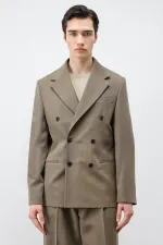 Antioch Haki Relax Fit Kruvaze Erkek Blazer Ceket