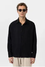 Antioch Black Textured Jacquard Cotton Men's Shirt