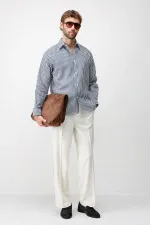 Chemise rayée Antioch bleu marine en mélange lyocell, coupe décontractée, pour homme