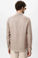 Antioch Bej Yaka Düğme Detaylı %100 Keten Erkek Gömlek