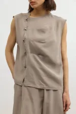 Haut boutonné pour femme en mélange de lyocell beige Antioch