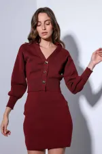 Antioch Bordo Metal Düğme Kadın Triko Hırka