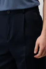 Antioch Navy Relax Fit Pleated Men's Trousers