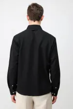 Antioch Siyah Keten Karışımlı Relaxed Fit Erkek Gömlek