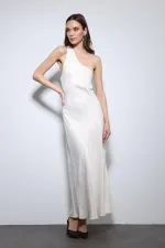 Robe longue en satin à col asymétrique Antioch Stone