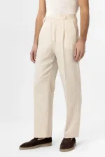 Pantalon homme Antioch écru taille haute en lin mélangé
