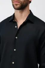 Antioch Siyah 100% Keten Relax Fit Erkek Gömlek
