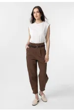 Pantalon Antioch Coffee taille haute à ourlet boutonné pour femme