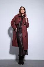 Trench-coat Antioch bordeaux à double boutonnage et ceinture pour femme
