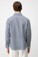 Chemise rayée Antioch bleu marine en mélange lyocell, coupe décontractée, pour homme
