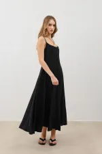 Antioch Siyah Volümlü Kadın Midi Elbise