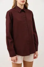 Antioch Bordo Düğme Detaylı Poplin Gömlek