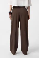 Antioch Kahve Yüksek Bel Pilili Kadın Pantolon