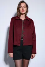 Antioch Burgundy Shirt Collar Short Cashmere Jacket