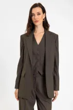 Veste blazer rayée à un bouton pour femme Antioch Coffee