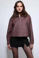 Veste Antioch bordeaux en laine mélangée à col en fausse fourrure