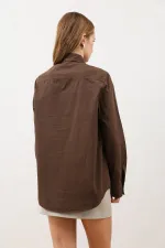 Antioch Coffee Button Detail Poplin Shirt