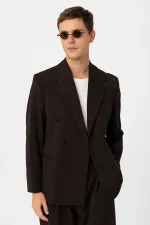 Antioch Koyu Kahve Relax Fit Kruvaze Erkek Blazer Ceket