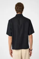 Antioch Siyah 100% Keten Relaxed Erkek Gömlek