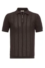 Antioch Kahve Polo Yaka Fermuarlı Örme Erkek T-Shirt