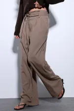 Antioch Vizon Kemerli Pileli Geniş Kadın Pantolon