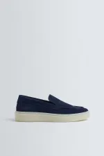 Antioch Navy Blue Stitched Suede Leather Loafers