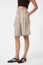 Antioch Beige Linen Blend Women's Bermuda Shorts