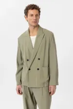 Antioch Haki Relax Fit Diagonel İnce Erkek Blazer Ceket