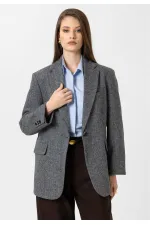 Antioch Black Women's Relax Fit Herringbone Pattern Blazer Jacket