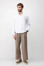 Antioch Beyaz Keten Karışımlı Relaxed Fit Erkek Gömlek