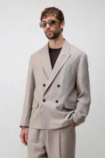 Veste blazer pour homme Antioch beige en mélange modal, coupe décontractée